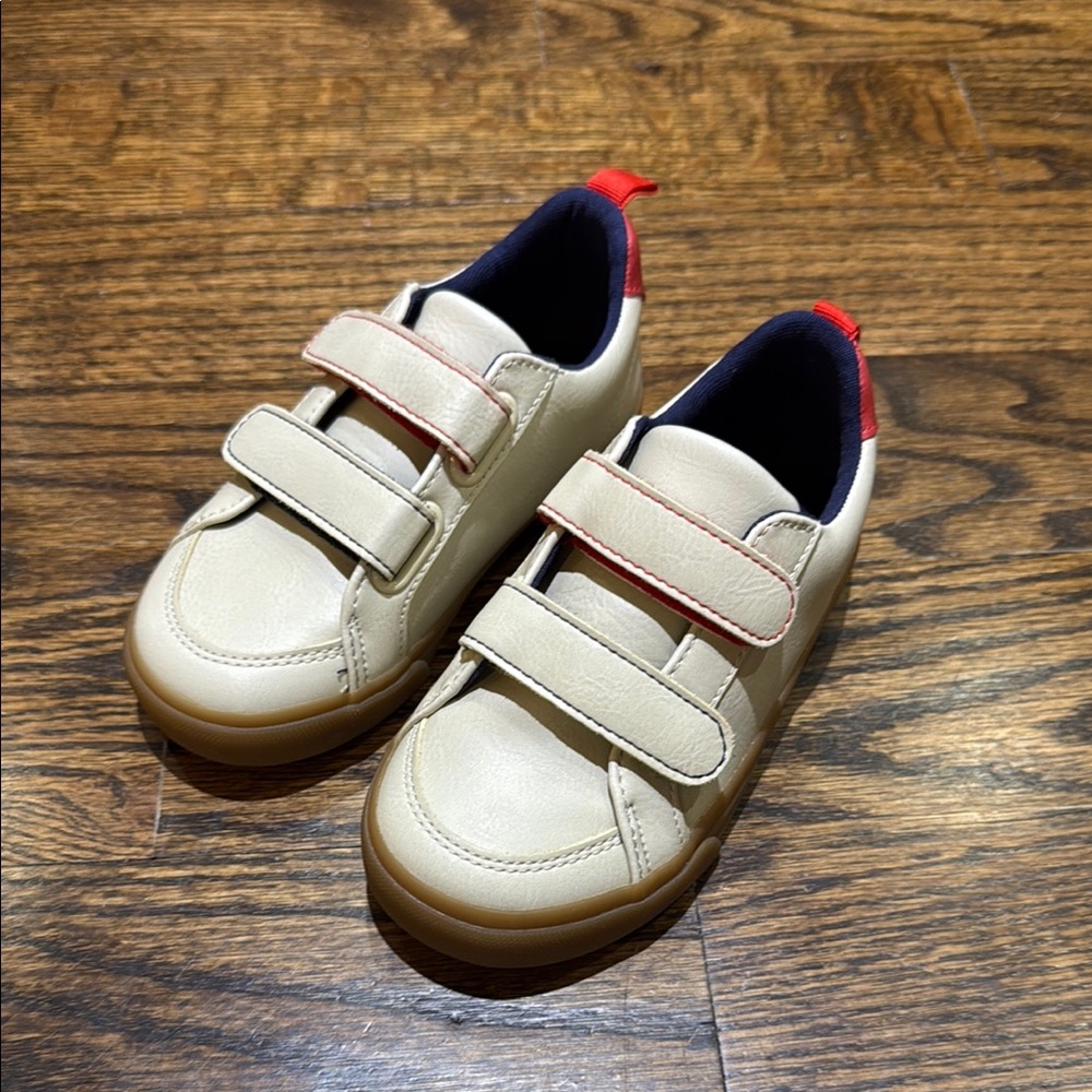 Toddler Boys Size 9 Cream Off White Leather Velcro Sneakers